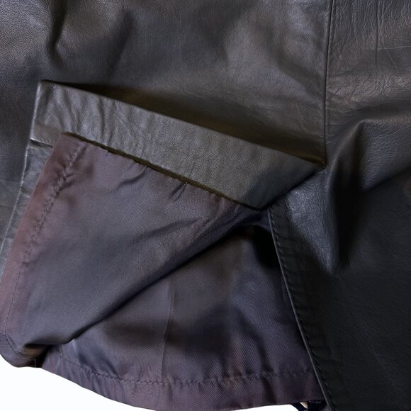 Vintage Y2K Brass Plum Gray Leather Pencil Skirt Jr Size 3 Midi‎ Zipper Mob Wife - Picture 10 of 16